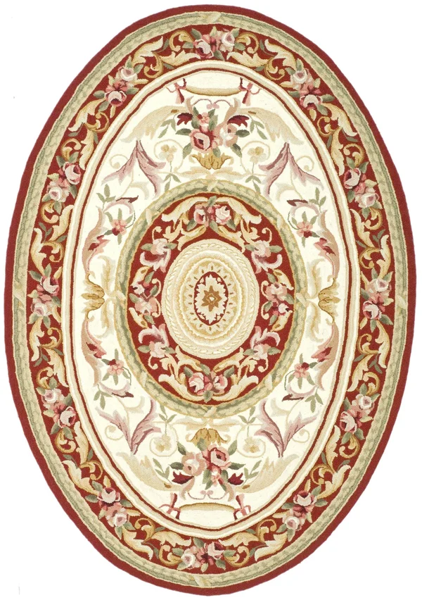 Safavieh Chelsea HK72A Ivory - Burgundy Rug 4&6x22 x 6&6x22 Oval