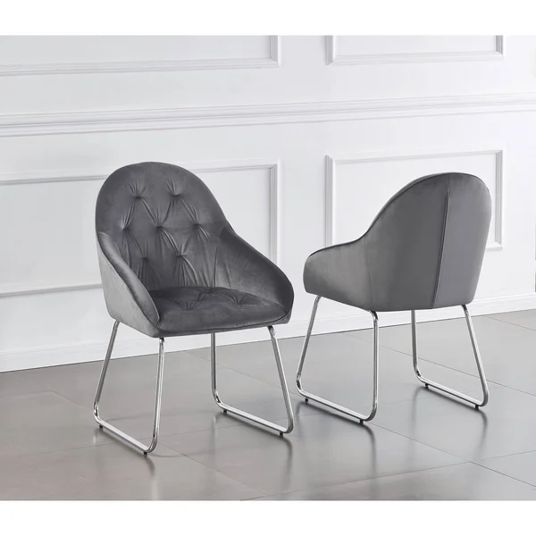 Best Quality Furniture Tufted Velvet Upholstered Armchair, 4 Colors to Choose (Set of 2) - Dark Grey 284