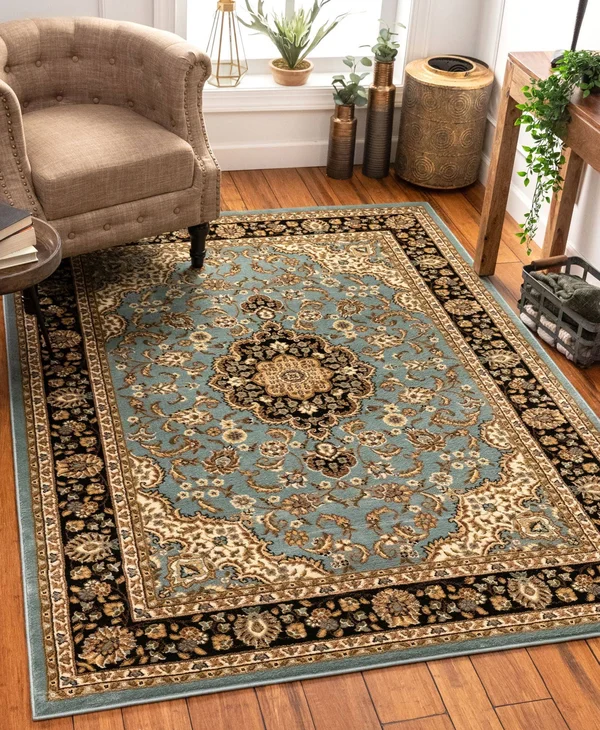 Well Woven 541068 Barclay Medallion Kashan Light Blue Area Rug