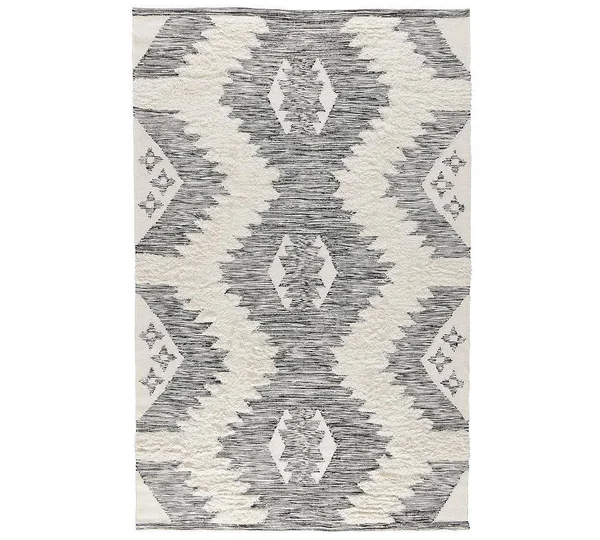 Niara Kilim Shag Handwoven Wool Rug - 5 x 8', Ivory/Gray