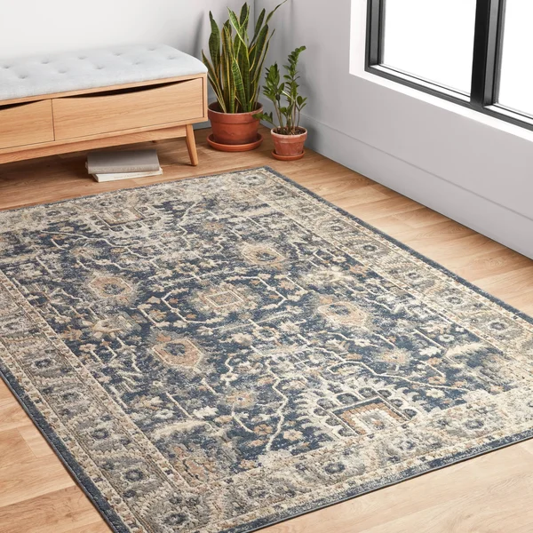 Alexander Home Josefina Ornamental Ironwork Traditional Rug - 5&3x22 x 7&6x22 - Denim - Pebble