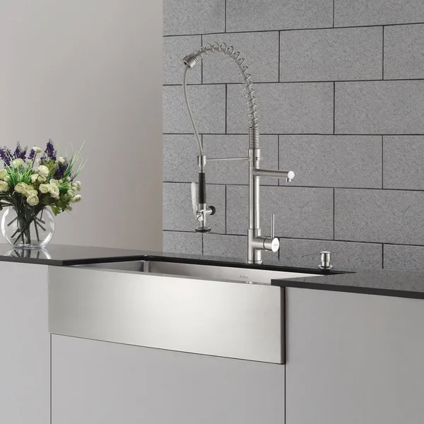 Kraus Khf200-33-kpf1602-ksd30ch Farmhouse Single Bowl Stainless Steel Sink with Kitchen Faucet and Soap Dispenser, 33x22