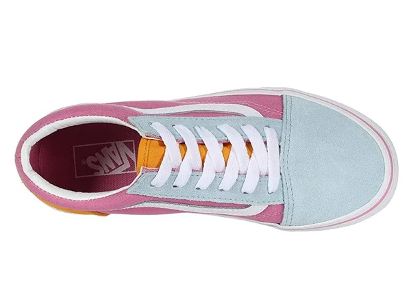 Vans Kids Color Block Old Skool (Fuchsia Pink/True White) 12.5 Kids