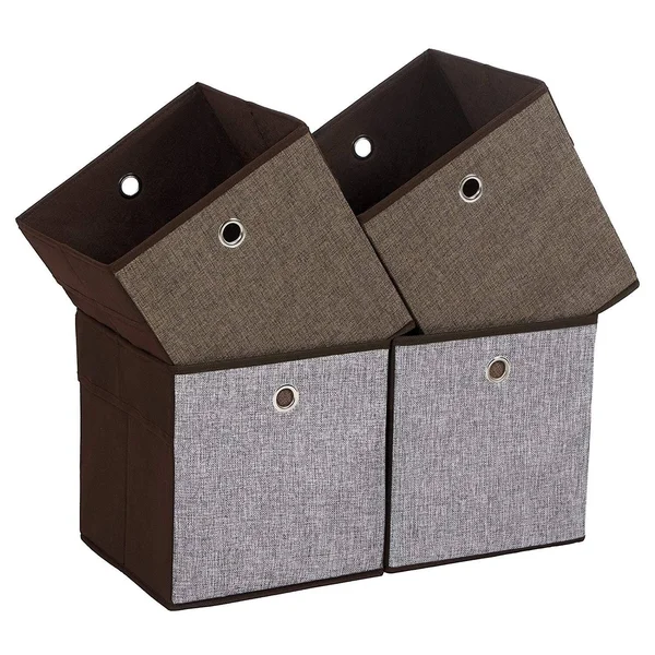 Clothes Storage Box with Fabric Wrapping - Set of 4, Brown and Gray