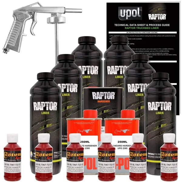 U-POL Raptor Blood Red Urethane Spray-On Truck Bed Liner Kit w/ Free Spray Gun - 6 Liters