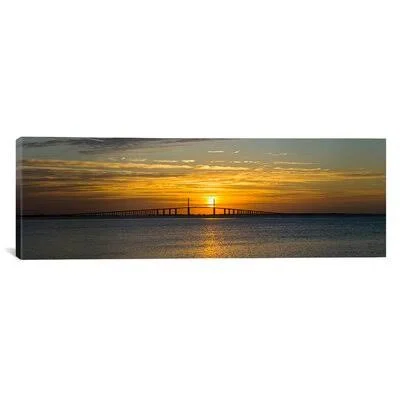 Panoramic Sunrise Over Sunshine Skyway Bridge, Tampa Bay, Florida Photographic Print on Wrapped Canvas Ebern Designs Size: 16x22