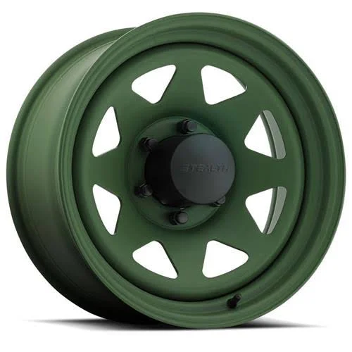 U.S. Wheel : Wheel, 704 Series Stealth 8-Spoke Camo Green, 15 inch x 7 in., Steel, Green, Wheels