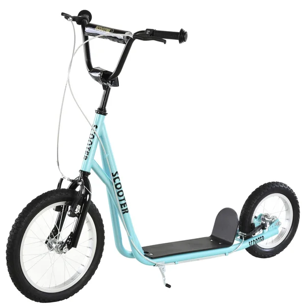 Aosom Teens Youth Scooter Ride on Toy with Adjustable Handlebar - Dual Brakes, and Inflatable Wheels for Kids 5+ (Blue)