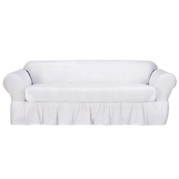 Classic Slipcovers Shabby Sofa Skirted Box Cushion Slipcover, White