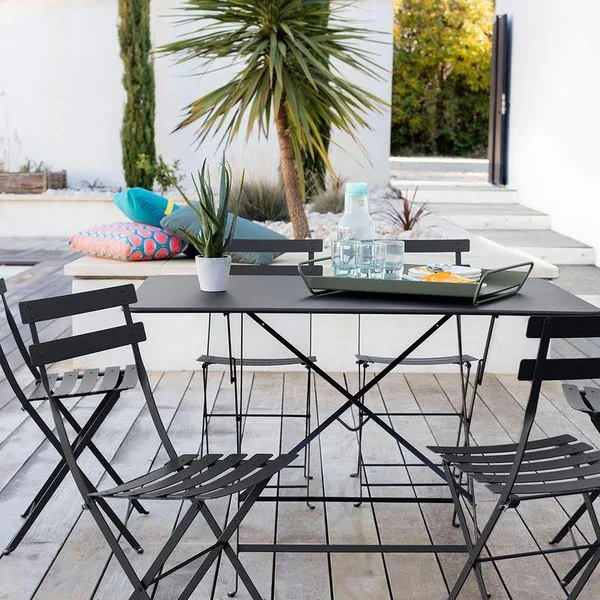 Fermob Bistro 46&& Wide Steel Rectangular Umbrella Hole Table Deep Blue - 024092, 117 x 77 cm