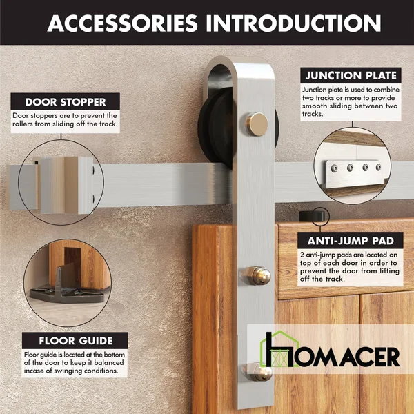 Homacer 156-in Brushed Nickel Interior/Exterior J-Strap Barn Door Kit, YT1DNZ156C