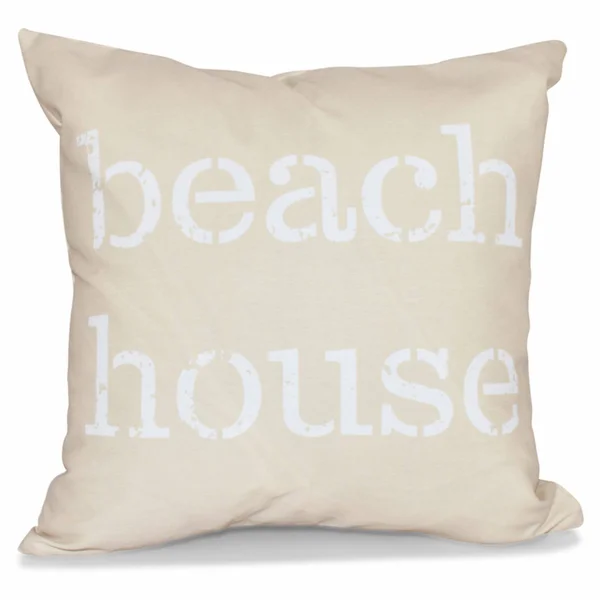 E by Design Beach Vacation Beach House Decorative Pillow Taupe