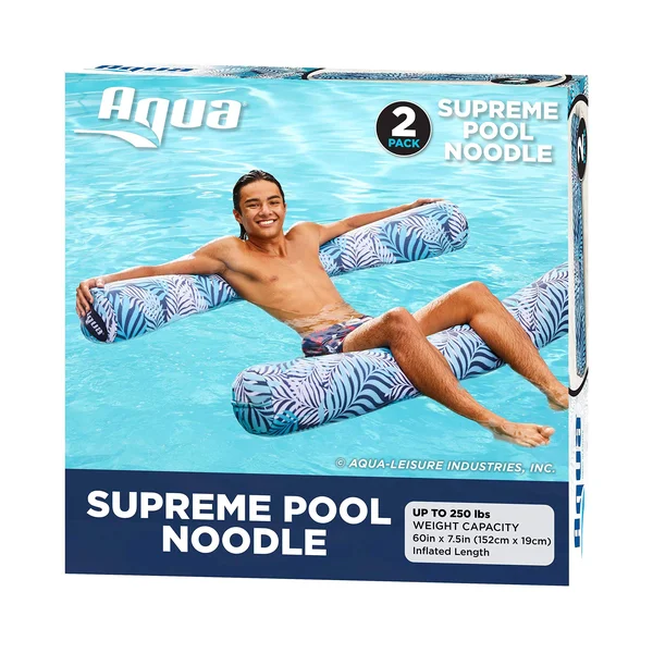 Aqua-Leisure Aqua Oversized 5’ Foot Pool Noodle - Pool Noodle Float, Luxury Fabric, Heavy Duty, Blue/White Fern, Two-Pack