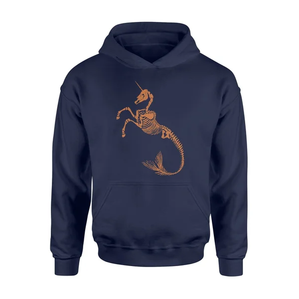 Wisptee - Unicorn Mermaid Skeleton Tshirt - Halloween Tshirt - Standard Hoodie, 3XL, Navy