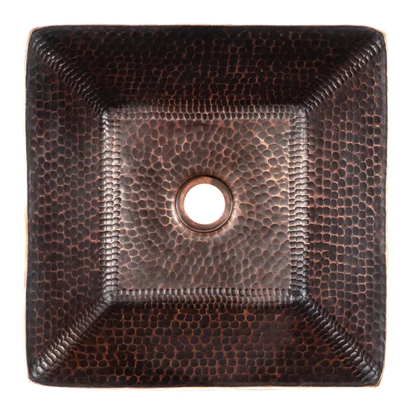 Premier Copper Products PVSQ14DB 14 in. Square Hand Forged Old World Copper Vessel Sink - Oil Rubbed Bronze