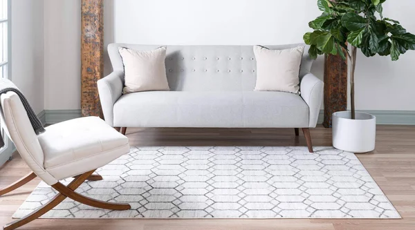 Unique Loom Matrix Trellis Tile Ivory 7 ft. x 10 ft. Area Rug