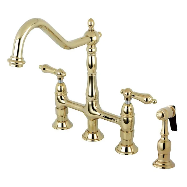Kingston Brass KS1270ALBS Heritage Bridge Kitchen Faucet with Brass Sprayer - Matte Black