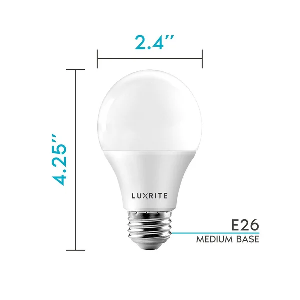Luxrite A19 LED Bulb 60W Equivalent, 5000K Bright White, 800 Lumens, Dimmable, 9W, Enclosed Fixture Rated, Energy Star, E26 Base