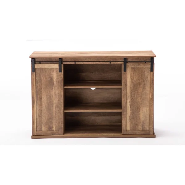Saltoro Sherpi Rustic Media Cabinet with Barn Door and Open Storage - Natural