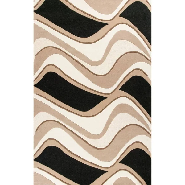 Kas Eternity Waves Hand-Tufted Wool Rug Ivory 2&3x22 x 3&9x22 Latex Free Wool Abstract - Stripe