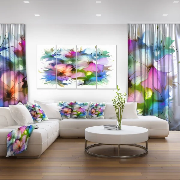 Designart &Watercolor Floral Bouquet& Extra Large Floral Wall Art - Blue - 40 in. Wide x 30 in. High - 1 Panel