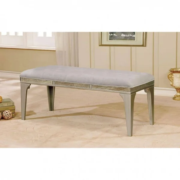 Benzara - Wooden Bench with Comfy Cushioned Seat Gray