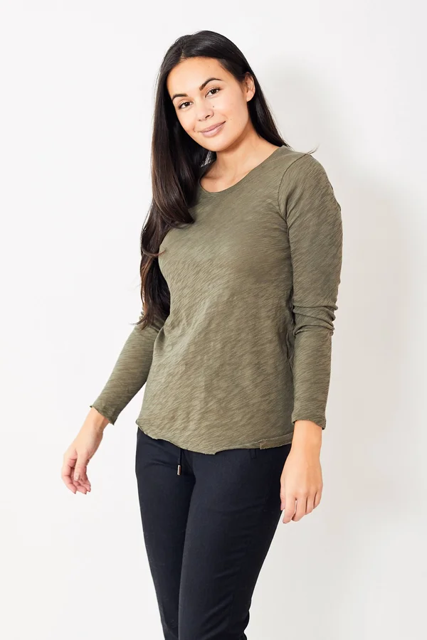 ATM Anthony Thomas Melillo, Slub Jersey Long Sleeve Destroyed Wash Tee - Army, Xs, Green