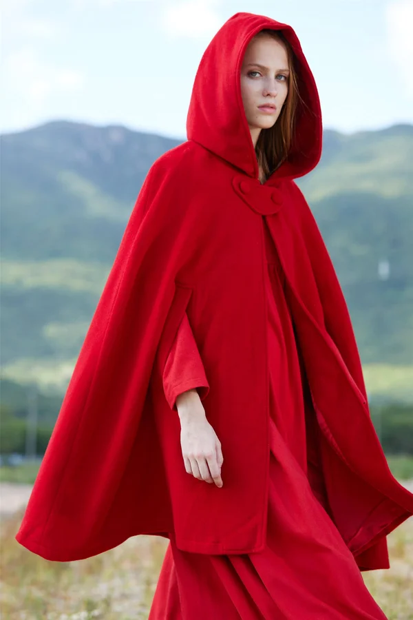 Black Hooded Wool Coat, Wool Cloak Cape, Cashmere Women Wool Winter Coat Long Jacket, Christmas Gift Coat, Black Cashmere Coat C