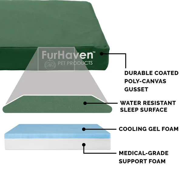 FurHaven Deluxe Mattress Dog Bed - Indoor/Outdoor Oxford Cooling Gel Foam - Forest, Jumbo