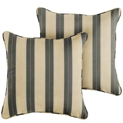 Sunbrella Beige Black Stripe Indoor/Outdoor Throw Pillow - Set of 2