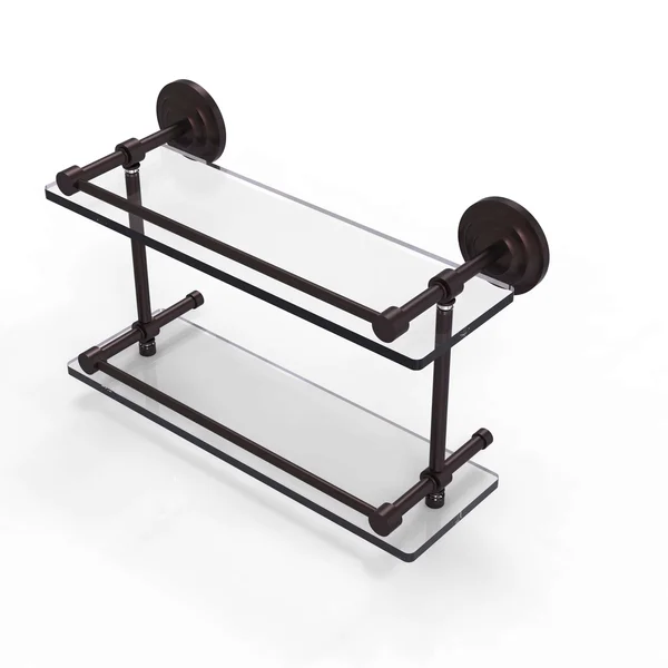 Allied Brass Que New 16x22 Double Glass Shelf with Gallery Rail Antique Bronze