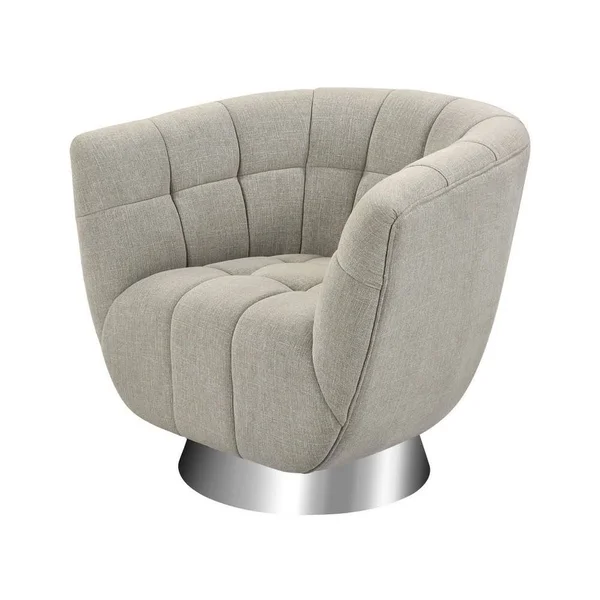 Modern Grey Linen Tub Chair Made of Eucalyptus Wood, Foam, Linen Fabric, MDF, Stainles in Grey, Gray