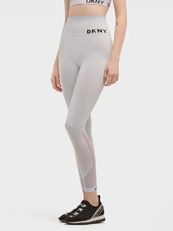 Dkny High Waisted Logo Legging with Mesh - Gray - Leggings