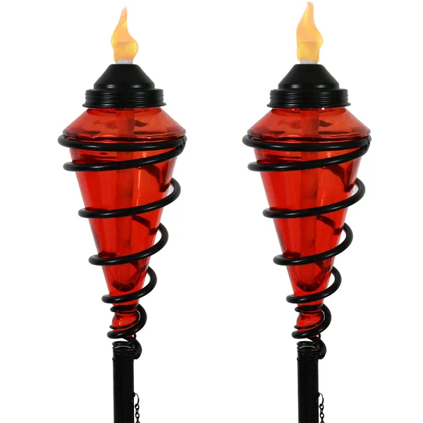 Sunnydaze 2-in-1 Metal Swirl with Red Glass Outdoor Lawn Torch - Set of 2