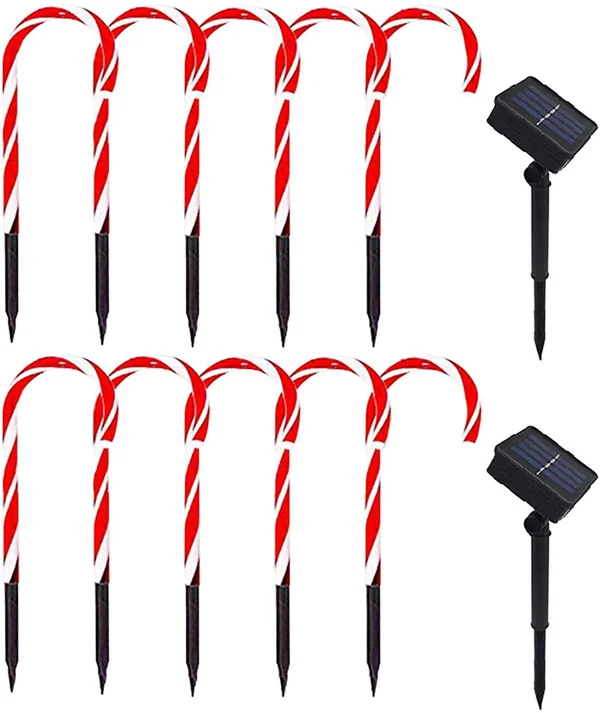 Amusingtao Battery Powered Christmas Candy Cane Pathway Garden Stake Lights, Solar LED Pathway Lights Christmas Decorations, Multi