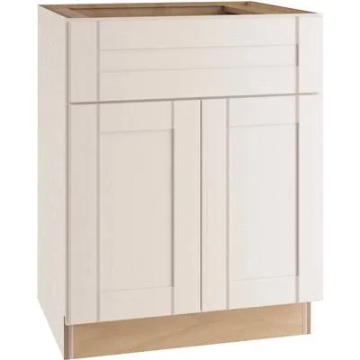 Wchester Light Vespar White Thermofoil Plywood Shaker Stock Semi-Custom Base Kitchen Cabinet 30 in. W x 24 in. D - Home Decorato