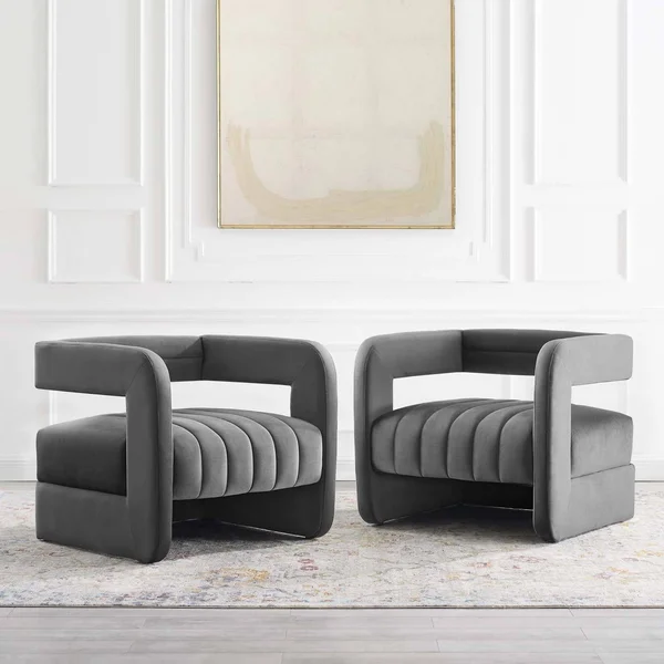 Modway Range Tufted Performance Velvet Accent Armchair Set of 2 - Charcoal