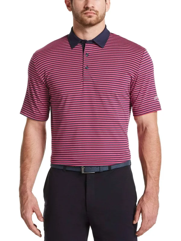 Callaway 3-Color Stripe Mens Golf Polo - Boudoir Red, M