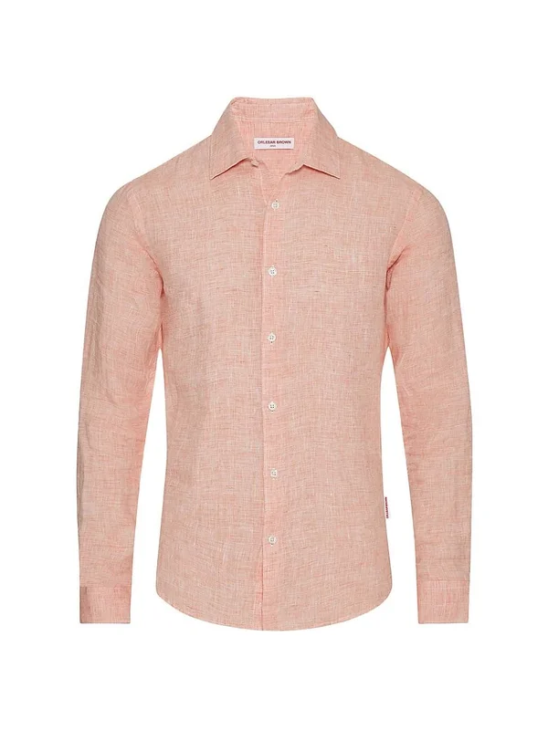 Orlebar Brown Men's Giles Linen Shirt - Orange - Size Medium