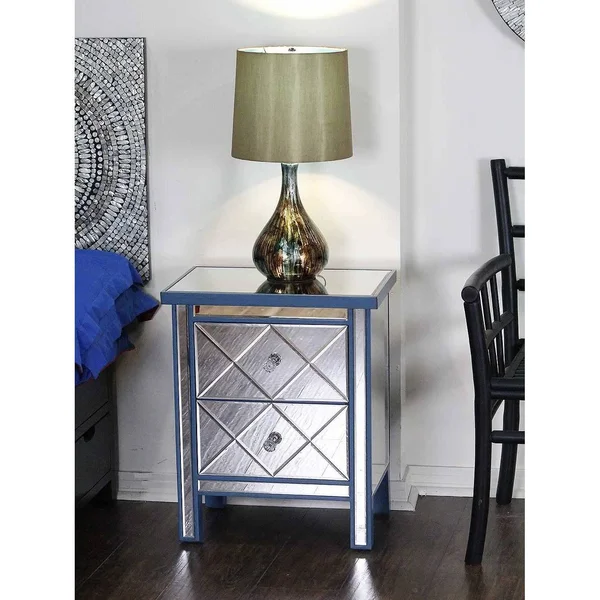 25.75x22 Blue Wood Accent Cabinet with 2 Beveled Glass Drawers