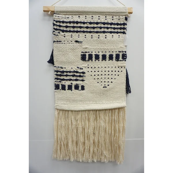 The Curated Nomad Chicory Macrame Wall Hanging with Navy Blue Pattern - Exact Size