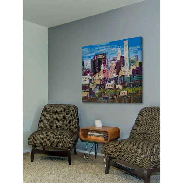 Skyline New York City 2 inch Painting Print on Wrapped Canvas - Blue