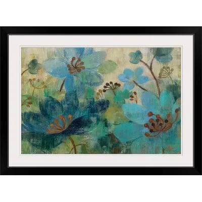 &Peacock Garden& by Curie Painting Print August Grove Size: 32x22 H x 44x22 W x 1x22 D - Format: Black Framed