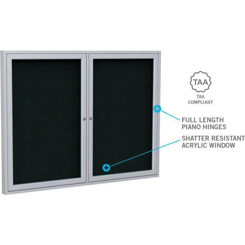 Ghent PA23660B-BG 36 in. x 60 in. 2-Door Satin Aluminum Frame Enclosed Letterboard - Burgundy