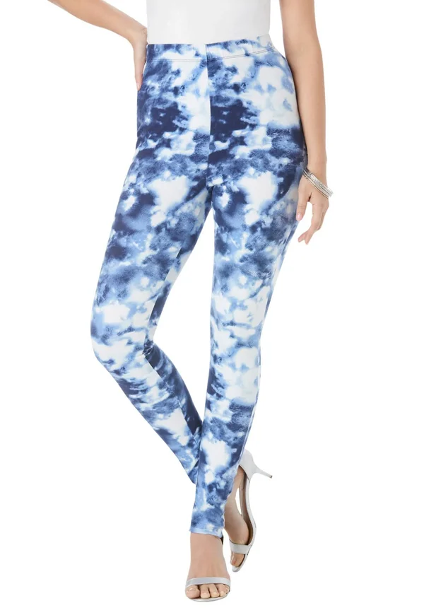 Plus Size Women's Ankle-Length Essential Stretch Legging by Roaman&s in Navy Acid Tie Dye (Size L)