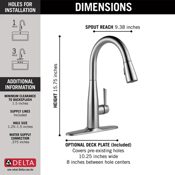 Delta Essa Single Handle Pull-Down Kitchen Faucet (Recertified) - Stainless Steel, 9113-AR-DST