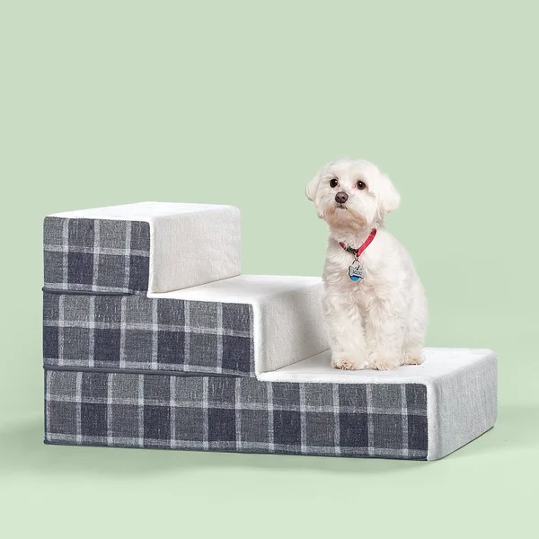 Zinus Cozy Pet Stairs/Pet Ramp/Pet Ladder Small Grey Checked