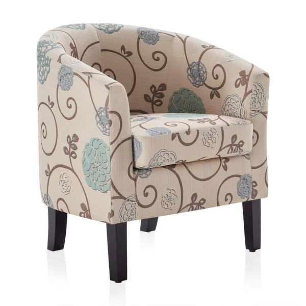 BELLEZE Upholstered Barrel Chair Tub Club Armrest Linen Living Room, Flower Print