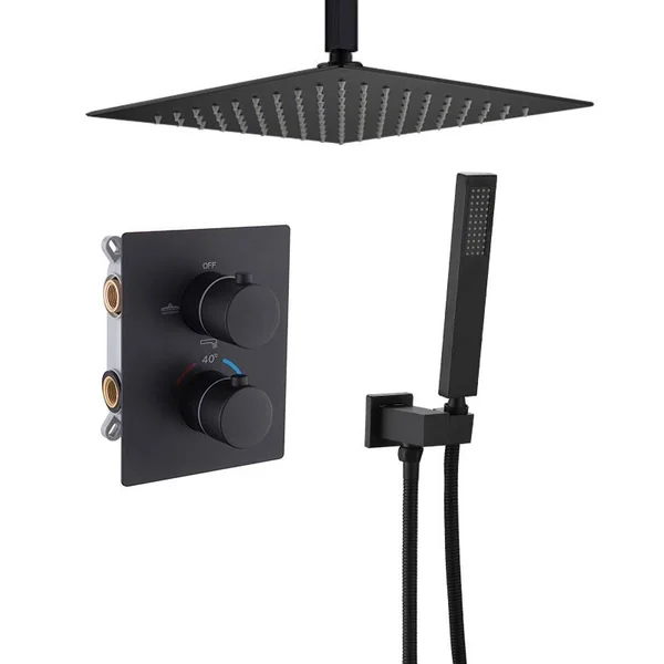 Constant Temperature In-Wall Shower Set, Concealed Smart Shower, All-Copper Shower Box Embedded, Matt Black Concealed Shower 913