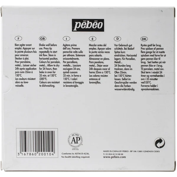 Pebeo Porcelaine 150 - Assorted China Paint Bullet Tip Markers, 9-Pack